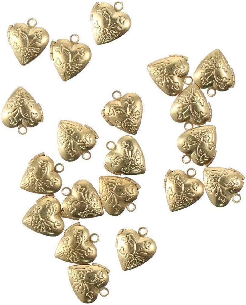 20Pcs Heart Photo Frame Charms Mini  Brass Locket Heart Pendants Photo Style Dan Charms