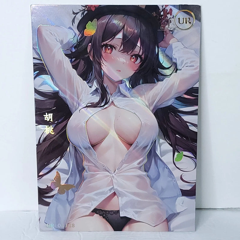 Hu Tao Neko Oversized Waifu Girl Card Premium A4 Wall Art Board 11" x 8.5" Model