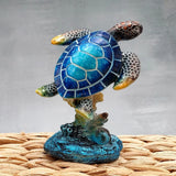 Blue Sea Turtle Figurine Painted Resin (1 figure approx. 3.5+ inches tall) Model