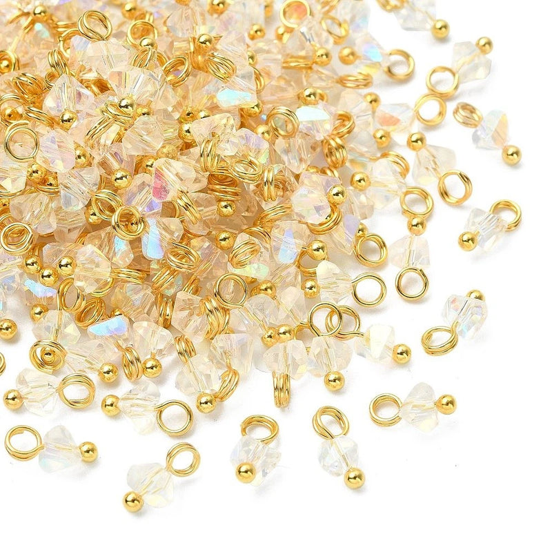 200pcs Faceted Glass Charms Clear Transparent  Crystal Charms Pendants for DIY Charms