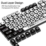 Black White PBT Dye Sublimation Keycaps Set for Cherry MX Mechanical Keyboards Model