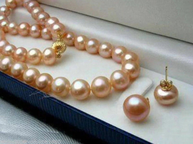 Genuine Natural Pink Akoya Cultured Pearl Necklace Earrings Set 14-48'' Charms