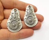 2 Pcs Ethnic Charms, Antique Silver Plated  Earring Charms 43x27mm G19699 Charms