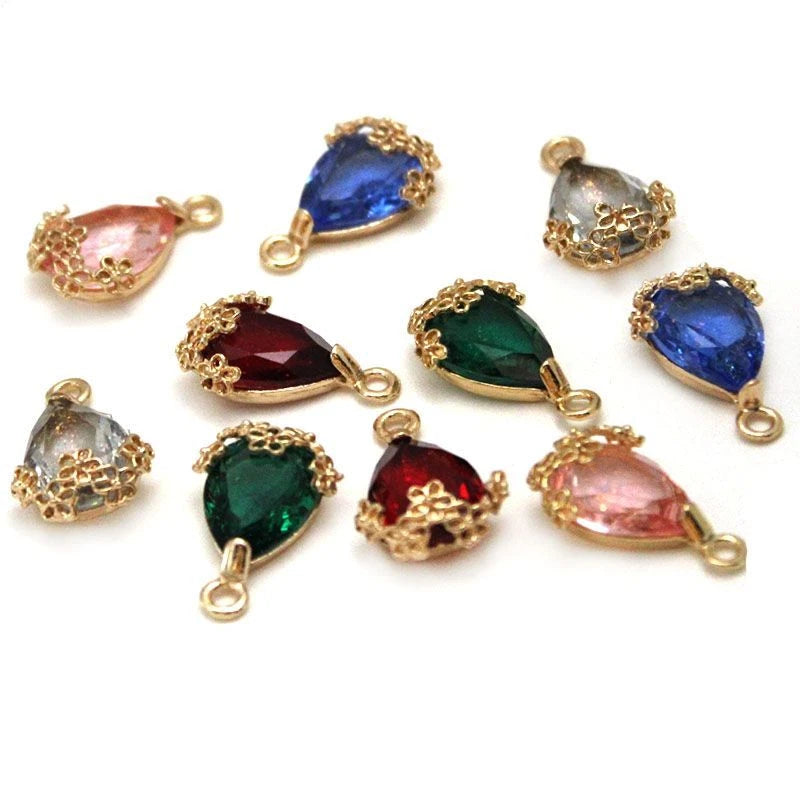 Crystal Glass Charms - 13x20mm Water Drop Shape Pendant DIY Jewelry Making 10pcs Charms