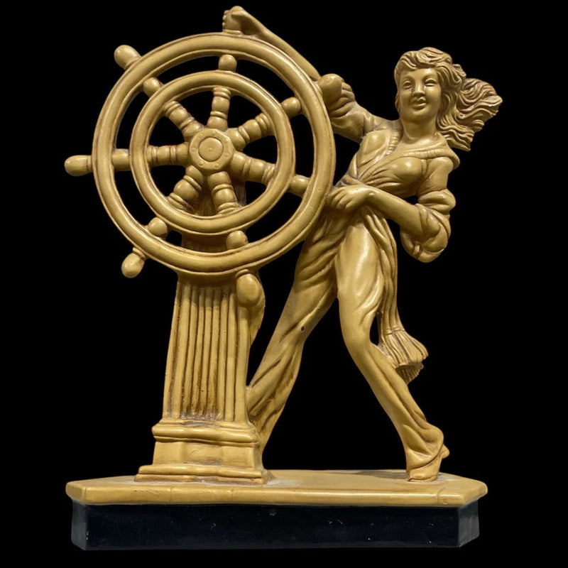Female Sailor Nautical Figurine Steering Ship Wheel Helm Boat Sea Vtg Girl Power Model