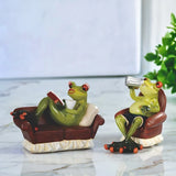 6"W 2-PC Frog Couples on Couch Figurine Set Ornament Home Decor Unique Gift Model