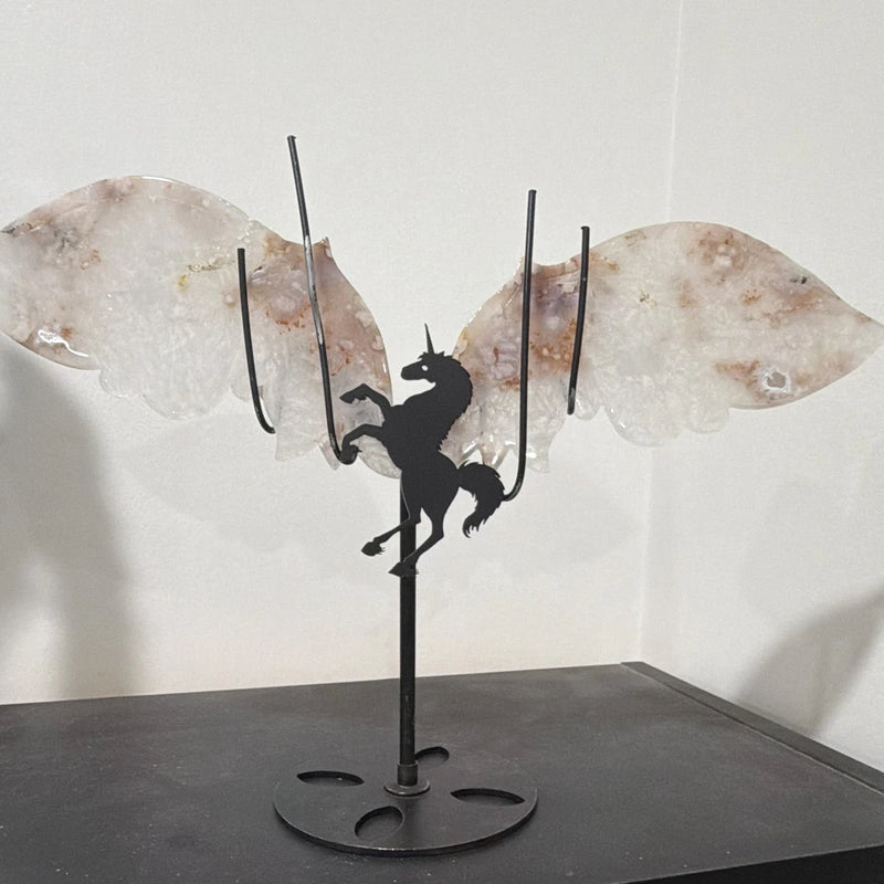 Unicorn crystal quartz stone Figurine Display Stand wi White Stone/Wings Fantasy Model