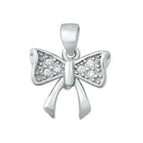 Genuine Diamond Bow Pendant Necklace in Solid Sterling Silver Charms