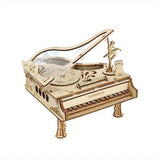 Piano Music Box, 3D Wooden Puzzles Mechanical Rotating Dancer DIY Model Decors Model