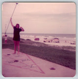 Vintage Photo Girl Playing Shuffle Board Daytona Beach FL 1970's Found Art DST20 Model