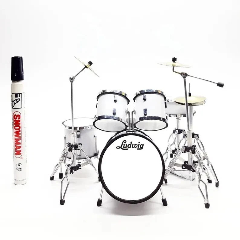 Miniature Drum Kit Full White Instrument Musical Display and Gift Scale 1/12 Model
