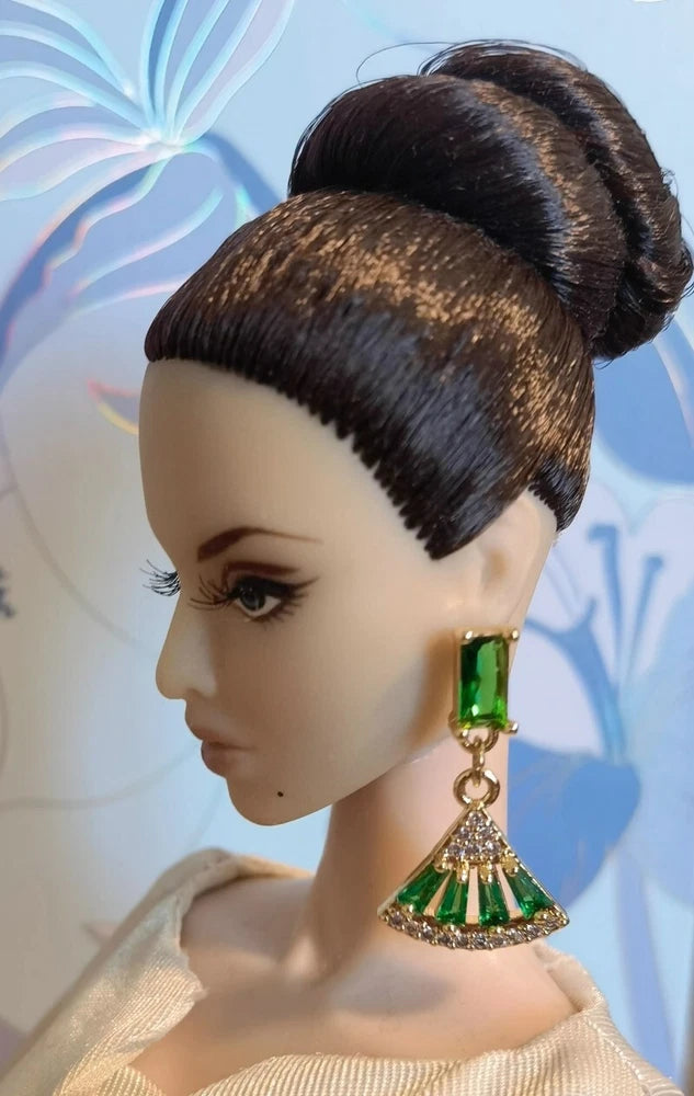 1/6 Female Green Zirconia Scalloped Earrings Model For 12" Action Figure Body Model