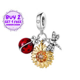 Ladybug, Dragonfly And Sunflower Charm For Bracelet, Ladybug Charm Charms