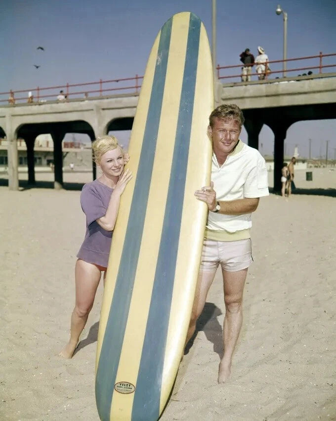 Route 66 Martin Milner Holding Surf Board On Beach 8x10 Picture Celebrity Print Model