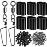 Hotop 150 Pcs Decoy Crimp Swivel Snap Set, Line Cord Crimps for Black Model