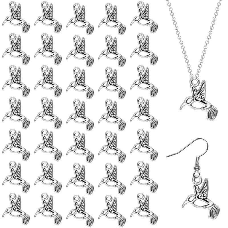 , 100 Pack Antique Silver Small Hummingbird Charms Tiny Bird Pendant Bulk for... Charms