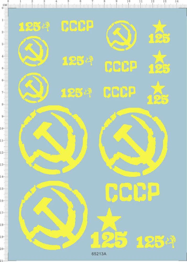 Water Slide Decals -Yellow 1/6 125 CCCP Soviet sickle Military Model Kit Model