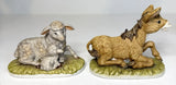 2 Nativity Animals Porcelain Figures by Creative Art Flowers Sheep Donkey Vtg Model