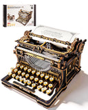 ROKR LK703B 3D Wooden Typewriter Puzzle - Black And Gold Mechanical Model Kit, F Model