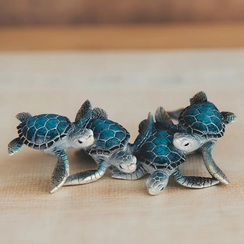 6.25"W Blue 4 Sea Turtle Figurine Ornament Home Decor Unique Gift Model