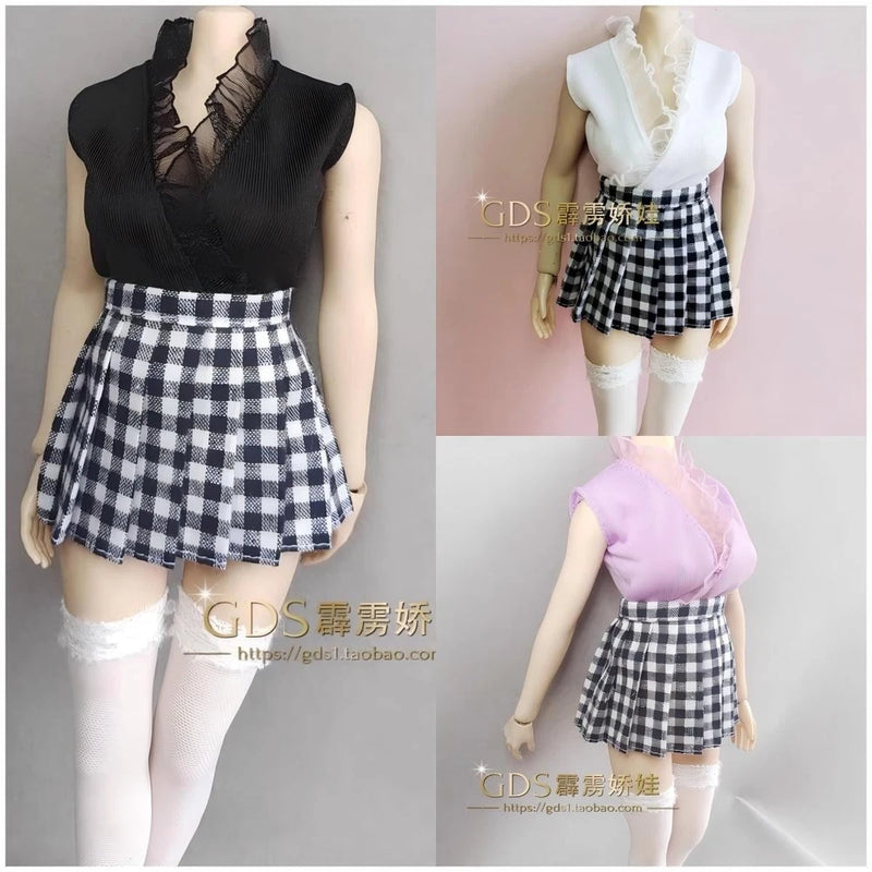1/6 Scale Female Sleeveless Tight-fitting Top Plaid Skirt Model For 12" Figures Model