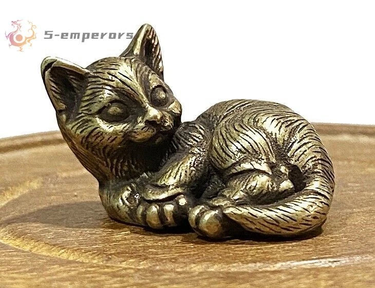 Mini Brass Cute Cat Animal Statue Small Sculpture Tabletop Figurine Home Decor Model