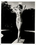 GA262 Approx 1950s Orig K&F Photo LEGGY SWIMSUIT MODEL TIP TOES ON DIVING BOARD Model