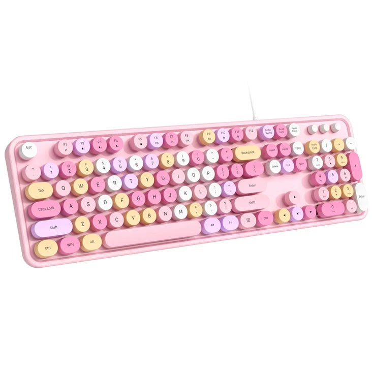 Dilter Wired Retro Typewriter Keyboard USB Full Size Pink Colorful Model