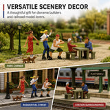 Model Train O Scale 1:48 City Park People Pack (5 Figures, 1 Chess Table,2 Dogs) Model