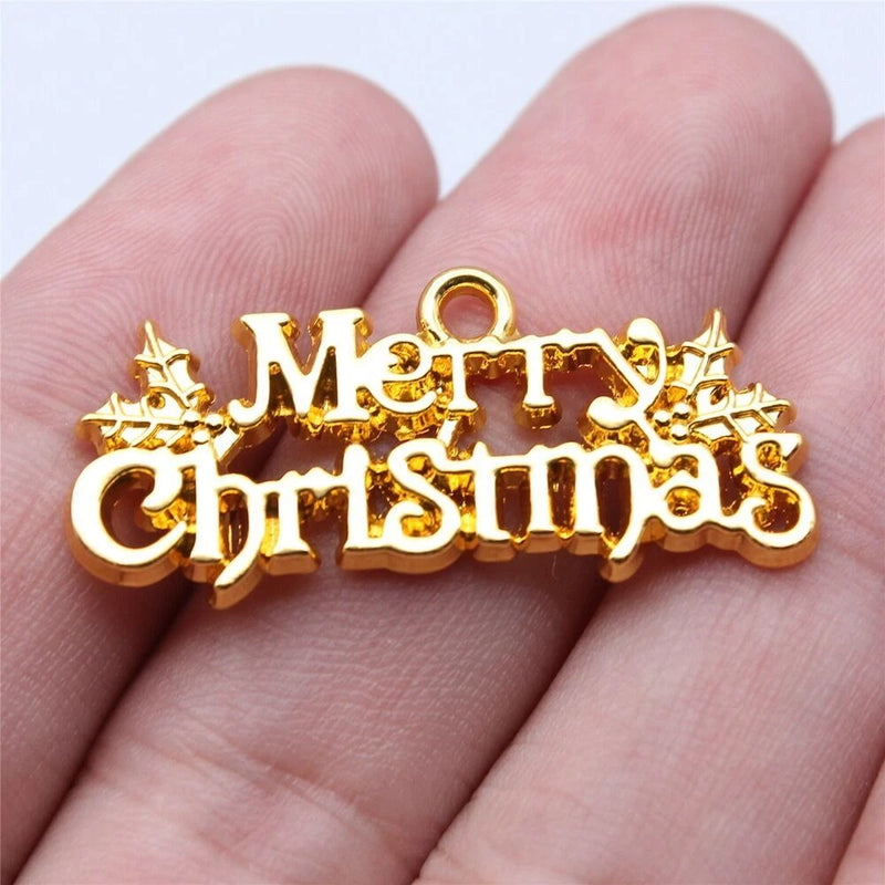Free Ship 60 Pcs Bright gold Merry Christmas Charms Pendant 36x16MM D11692 Charms