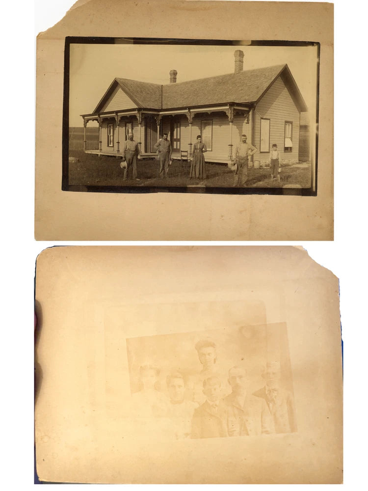 Antique Mounted Family Photograph Sepia Photo Ghost Image Transfer Oddity Model