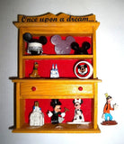 Disney Miniature Collection Plastic  Porcelain Figures Wooden Display Shelf Model