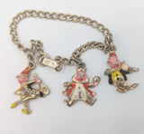 Vintage Circus Clown Charm Bracelet Enamel Figural Carnival Petite 6.5