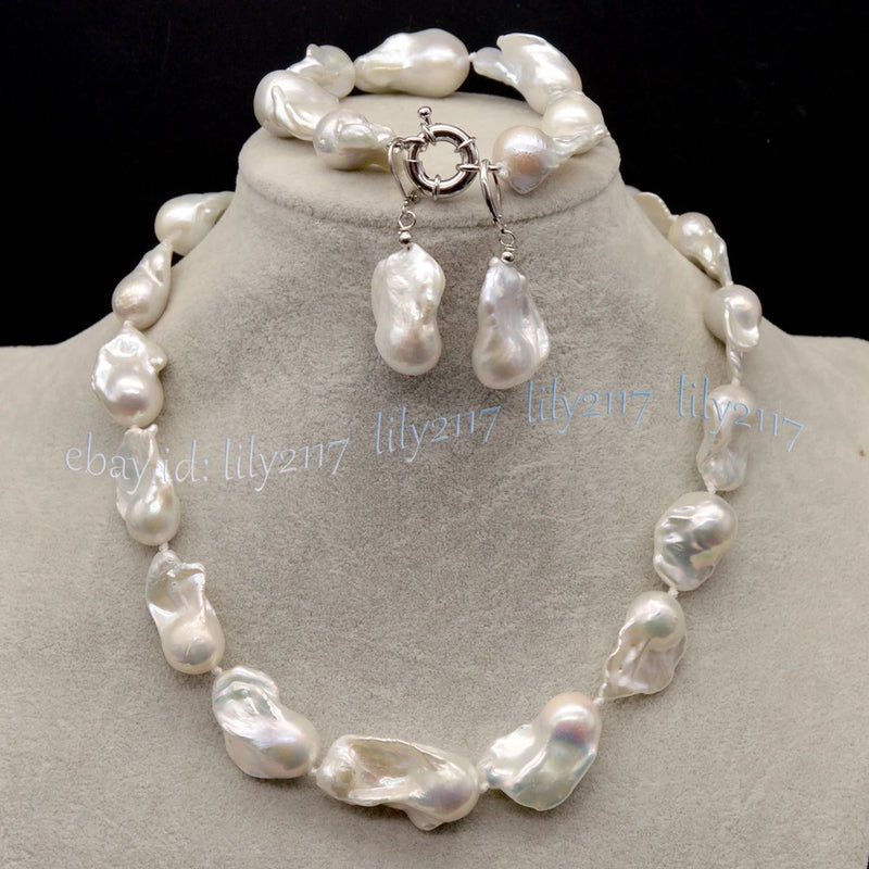 15-23MM Natural White South Sea Baroque Keshi Pearl Necklace Bracelet Earring Charms