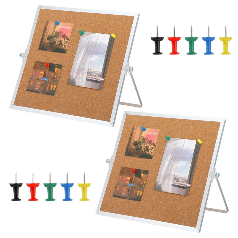 2 PCS 9.8x9.8 Inch Small Desktop Cork Board Silver Aluminum Border Model