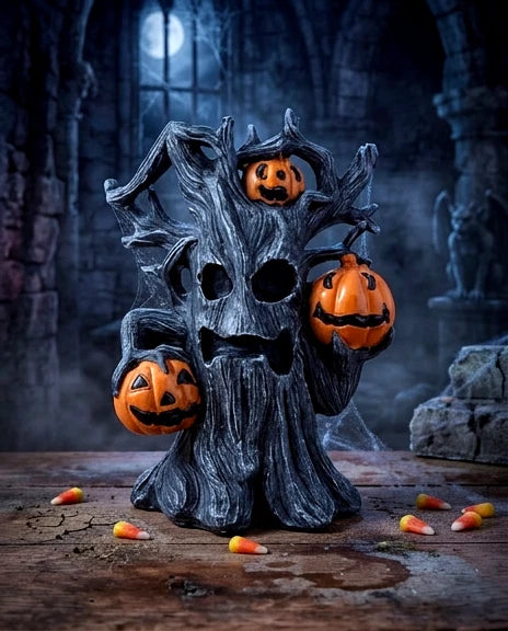 3D Resin Haunted Tree & Pumpkins Figure Halloween Horror 7" Home Office Decor Model