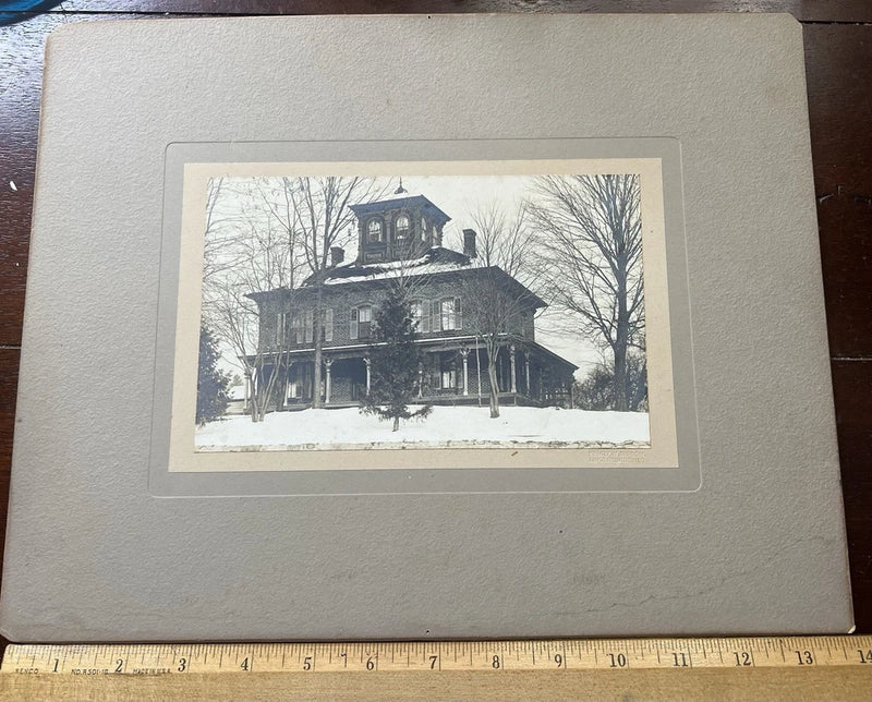 House with Pine in Front, Widow Watch top of House, 14 x 11, Photo on Board Model