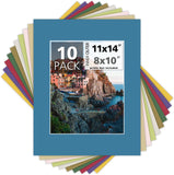 10 Pack 11x14 Mixed Colors White Core Picture Mats for 8x10 Photos Matboard Model