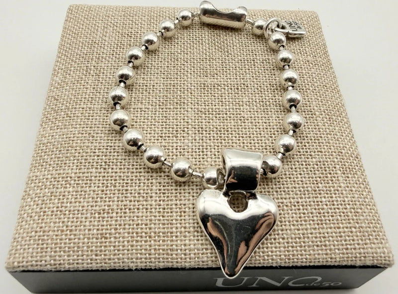 NEW Uno de 50 BEAT Sterling Silver Plated Bead Bracelet Heart Charm Size Medium Charms