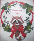 Christmas Raccoon hanging in wreath cross stitch kit unopen Model