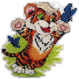 DIY Cross Stitch Kit Stitch Tiger cub with butterflies  on Plastic Canvas Model