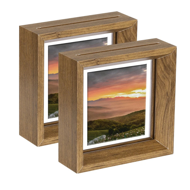 2Pcs Floating Frame, 4 x 4 Inch Wood Picture Frame, Natural Wood Model