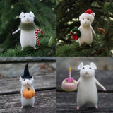 4 DIY Mouse Kit Felt Mouse Figurine for Festive Home Decor + Needle Felting Tool Model