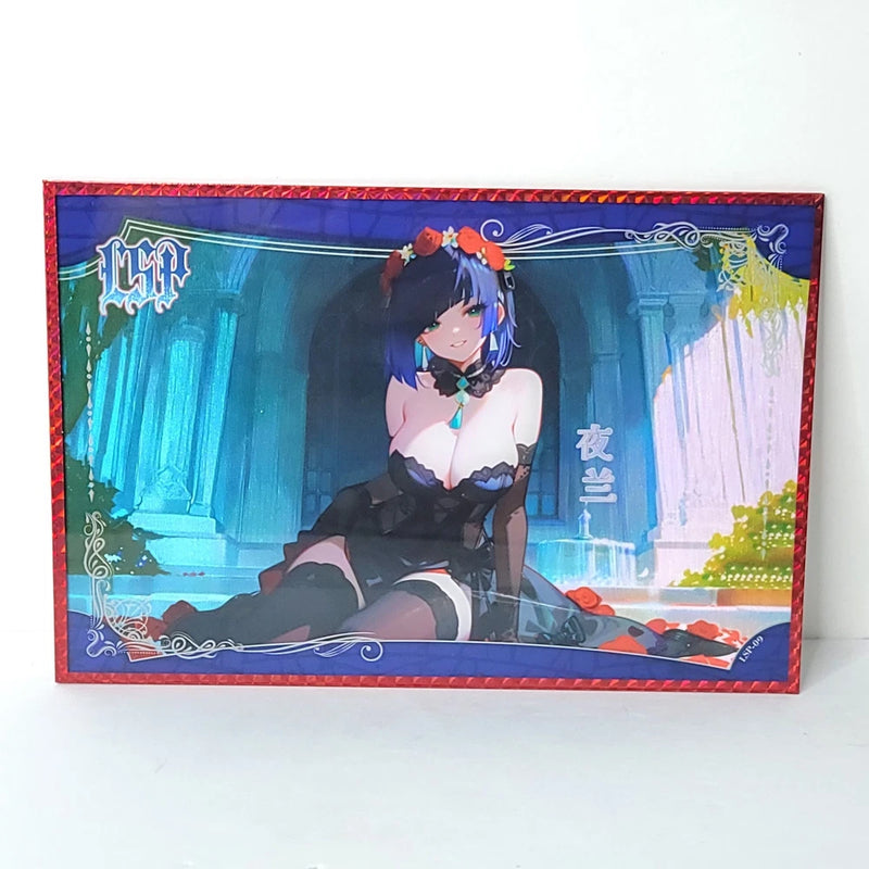 Yelan Black Dress Red Rose Premium Waifu Card Anime Wall Art Oversized Board A5 Model