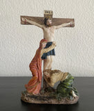 Jesus Cross with Mother Figurine Religious Sculpture Crafts Artwork Desk Display Model