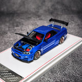 FH 1/64 Skyline GTR R34 Blue Carbon Hood Diecast Car Model Model