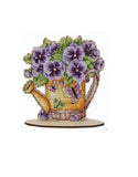 DIY Cross-Stitch Kit Watering can with  flowers on Wooden Base for Home Decor Model