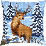 DIY Printed Cross-Stitch Cushion Kit "Winter deer", 16x16" / 40x40 cm Model