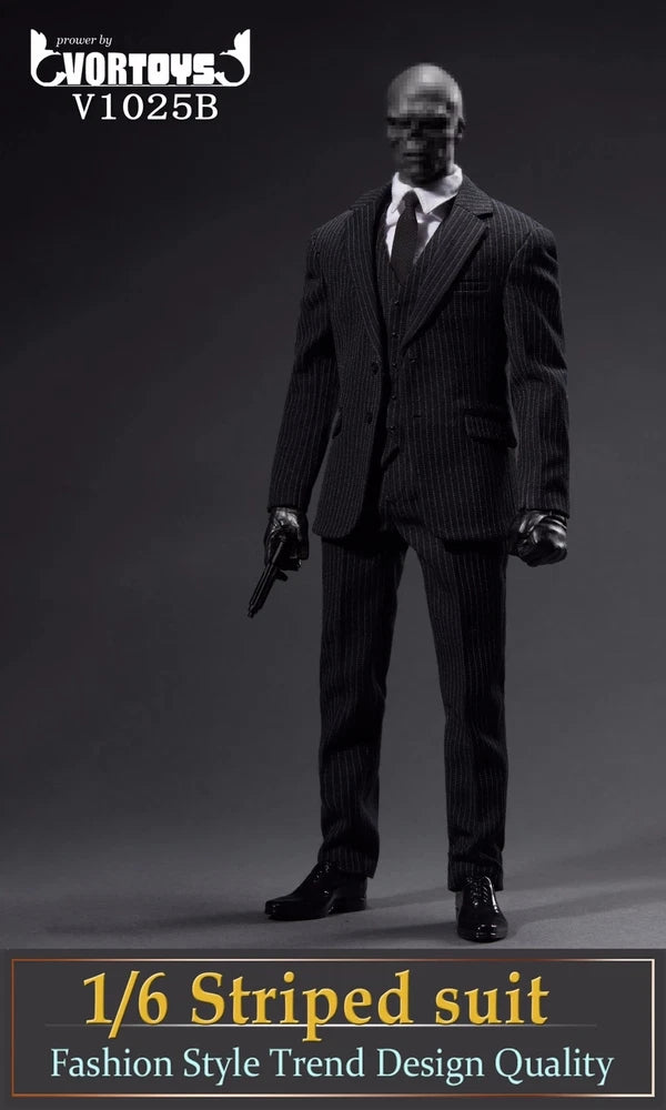 VORTOYS V1025B 1:6 Men's Black Striped Suit Clothes For 12" Soldier Figure Model Model