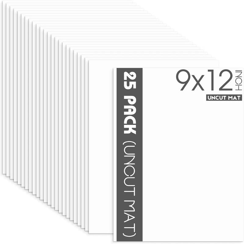 Mat Board Center 9X12 Photo Mat Boards, Uncut 9X12 White Mats, 25 Pack Model